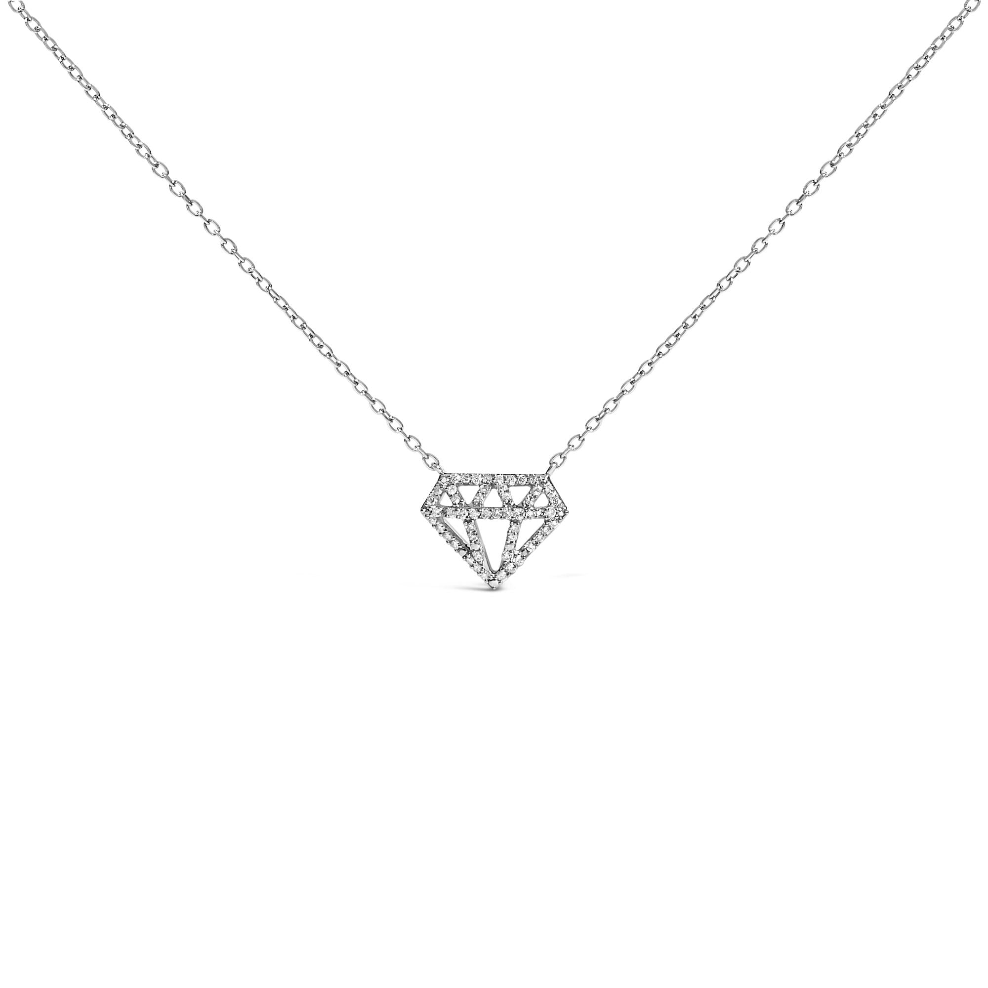 Collar con colgante en forma de diamante con diamantes de 1/6 ct. p.t. en plata de ley, foto 1