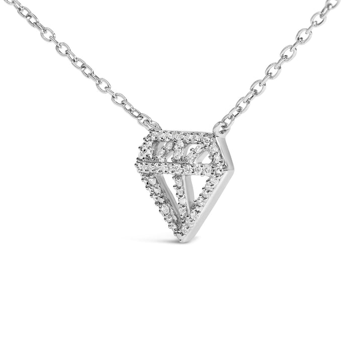Collar con colgante en forma de diamante con diamantes de 1/6 ct. p.t. en plata de ley, foto 4