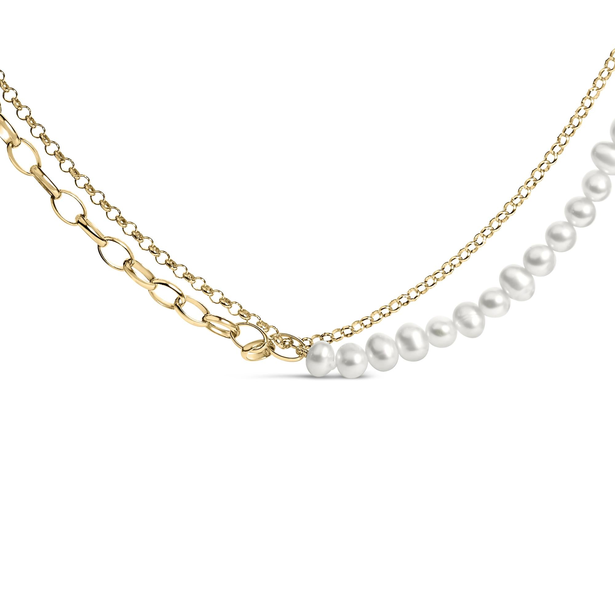 Collar de hilo de perlas cultivadas con cadena rolo y de clip en vermeil de oro amarillo de 18K, foto 1