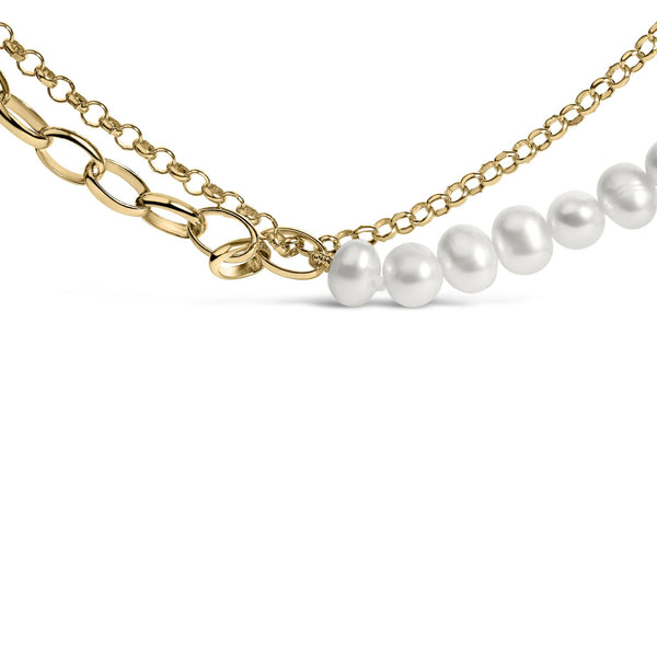 Cultured Pearl Strand Necklace with Rolo and Paperclip Chain in 18K Yellow Gold Vermeil, photo 2