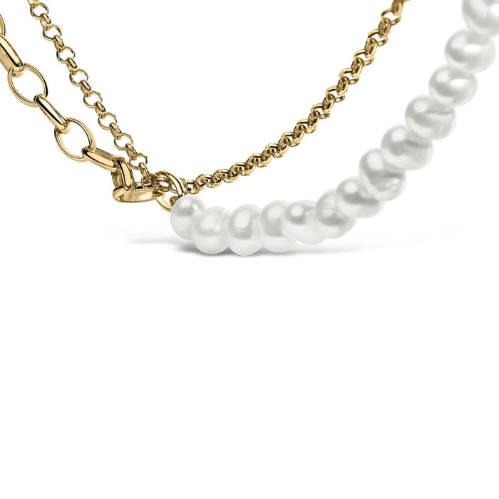 Collar de hilo de perlas cultivadas con cadena rolo y de clip en vermeil de oro amarillo de 18K, foto 4