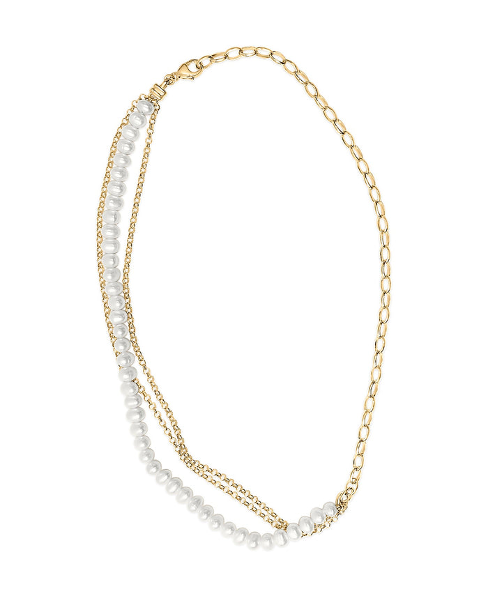 Collar de hilo de perlas cultivadas con cadena rolo y de clip en vermeil de oro amarillo de 18K, foto 5