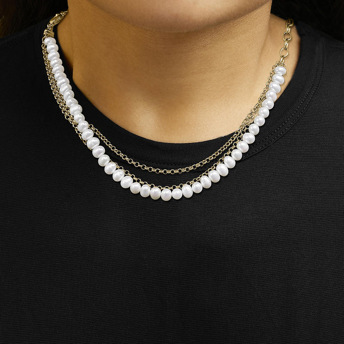Collar de hilo de perlas cultivadas con cadena rolo y de clip en vermeil de oro amarillo de 18K, foto 3