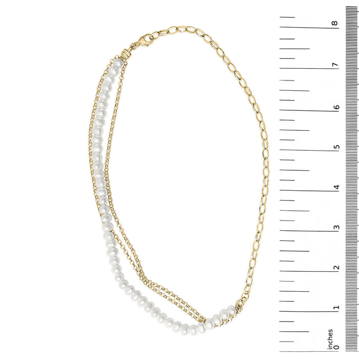Collar de hilo de perlas cultivadas con cadena rolo y de clip en vermeil de oro amarillo de 18K, foto 6