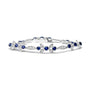 1 3/4 Ct. T.W. Diamond and 3x3mm Round Blue Sapphire Gemstone Floral Link Bracelet in 18K White Gold, photo 1