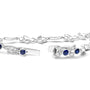 1 3/4 Ct. T.W. Diamond and 3x3mm Round Blue Sapphire Gemstone Floral Link Bracelet in 18K White Gold, photo 4