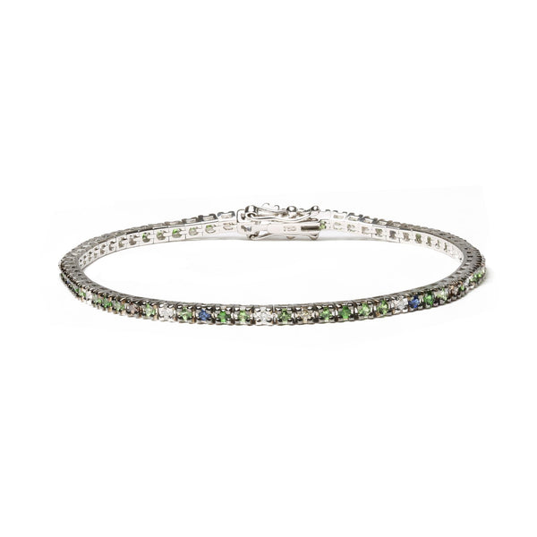 3/8 Ct. T.W. Diamond with Blue Sapphire and Green Tsavorite Gemstone Multi-Colored Tennis Bracelet in 18K White Gold, photo 1