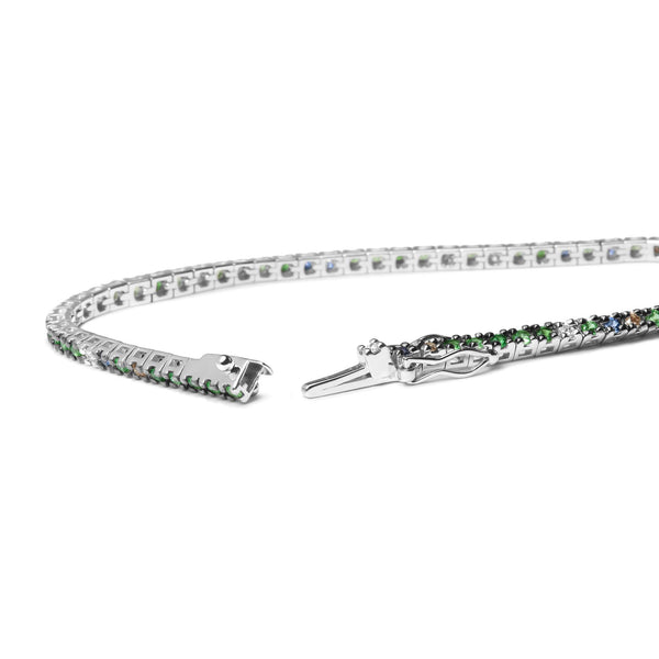 3/8 Ct. T.W. Diamond with Blue Sapphire and Green Tsavorite Gemstone Multi-Colored Tennis Bracelet in 18K White Gold, photo 2