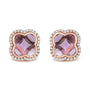 3/8 Ct. T.W. Diamond and 11x11mm Clover-Cut Purple Amethyst Gemstone Clover Halo Stud Earrings in 18K Rose Gold, photo 1