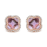 3/8 Ct. T.W. Diamond and 11x11mm Clover-Cut Purple Amethyst Gemstone Clover Halo Stud Earrings in 18K Rose Gold