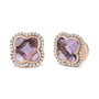 3/8 Ct. T.W. Diamond and 11x11mm Clover-Cut Purple Amethyst Gemstone Clover Halo Stud Earrings in 18K Rose Gold, photo 2