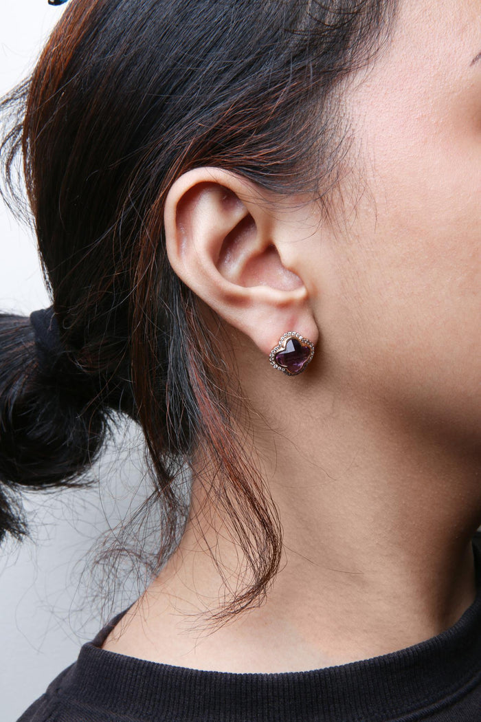3/8 Ct. T.W. Diamond and 11x11mm Clover-Cut Purple Amethyst Gemstone Clover Halo Stud Earrings in 18K Rose Gold, photo 3