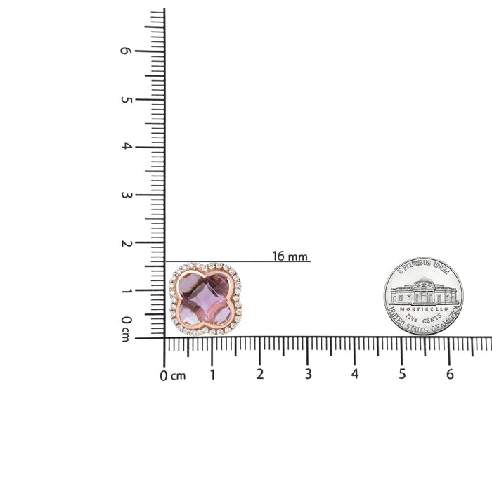 3/8 Ct. T.W. Diamond and 11x11mm Clover-Cut Purple Amethyst Gemstone Clover Halo Stud Earrings in 18K Rose Gold, photo 5