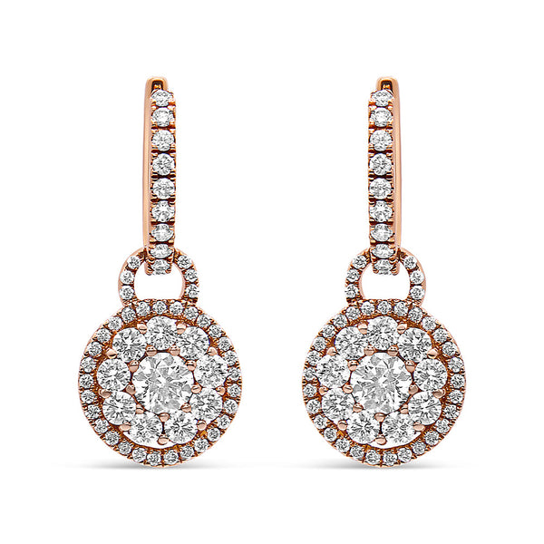 1 1/2 Ct. T.W. Round-Shaped Diamond Composite Drop and Dangle Leverback Earrings in 18K Rose Gold, photo 1