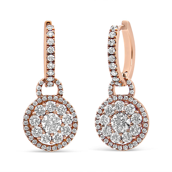 1 1/2 Ct. T.W. Round-Shaped Diamond Composite Drop and Dangle Leverback Earrings in 18K Rose Gold, photo 2