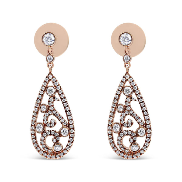 1 1/4 Ct. T.W. Diamond Teardrop-Shaped Drop and Dangle Screw Back Stud Earrings in 18K Rose Gold, photo 1