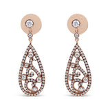 Aretes de botón colgantes en forma de lágrima con cierre de rosca y diamantes de 1 1/4 ct. p.t. en oro rosa de 18K