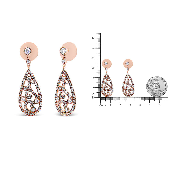 Aretes de botón colgantes en forma de lágrima con cierre de rosca y diamantes de 1 1/4 ct. p.t. en oro rosa de 18K, foto 5