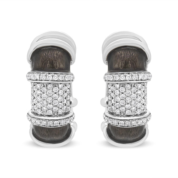 5/8 Ct. T.W. Clear Graphite Grey Enamel Round Diamonds Huggie Hoop Earrings in 18K White Gold-Flashed Sterling Silver, photo 2