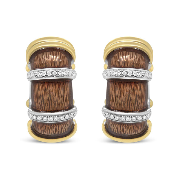 9/10 Ct. T.W. Clear Brown Enamel Round Diamonds Huggie Hoop Earrings in 18K Yellow and White Gold-Flashed Sterling Silver, photo 1