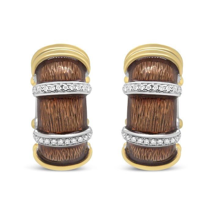 Aretes de aro Huggie con diamantes de 9/10 ct. p.t. en plata de ley con baño flash de oro amarillo y blanco de 18K, foto 1