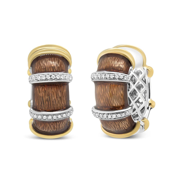 9/10 Ct. T.W. Clear Brown Enamel Round Diamonds Huggie Hoop Earrings in 18K Yellow and White Gold-Flashed Sterling Silver, photo 2