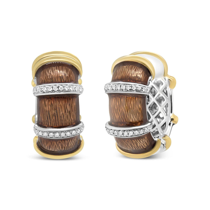Aretes de aro Huggie con diamantes de 9/10 ct. p.t. en plata de ley con baño flash de oro amarillo y blanco de 18K, foto 2