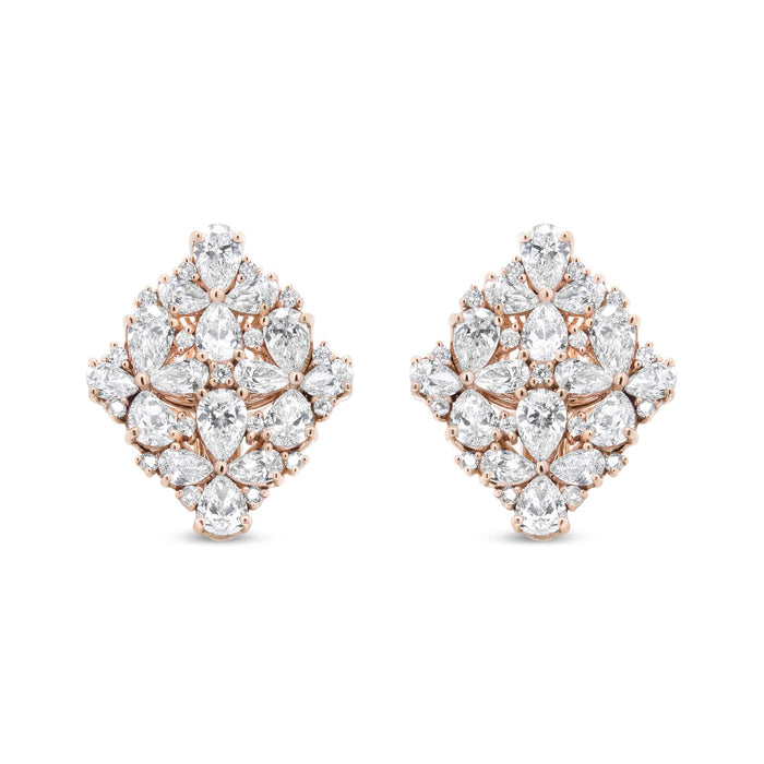 Aretes omega de racimo floral con diamantes pera y redondos de 8 1/3 ct. p.t. en oro rosa de 18K, color F-G, claridad VS1-VS2, foto 1