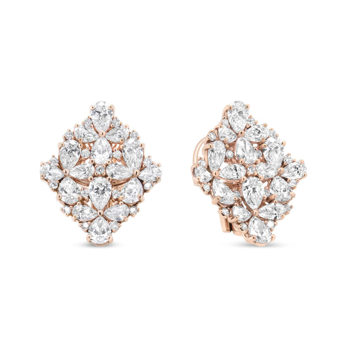 Aretes omega de racimo floral con diamantes pera y redondos de 8 1/3 ct. p.t. en oro rosa de 18K, color F-G, claridad VS1-VS2, foto 2