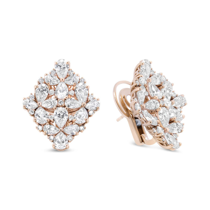 Aretes omega de racimo floral con diamantes pera y redondos de 8 1/3 ct. p.t. en oro rosa de 18K, color F-G, claridad VS1-VS2, foto 4