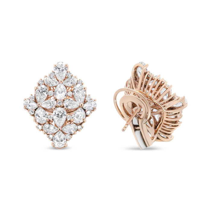 Aretes omega de racimo floral con diamantes pera y redondos de 8 1/3 ct. p.t. en oro rosa de 18K, color F-G, claridad VS1-VS2, foto 6