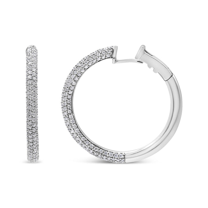 2 1/3 Ct. T.W. Pavé-Set Diamond Semi Eternity Leverback Hoop Earrings in 18K White Gold, photo 1
