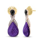 Aretes colgantes con esmalte morado, diamantes de 1/5 ct. p.t. y ónix en plata de ley con baño flash de oro rosa de 18K, color F-G, claridad VS1-VS2, foto 4