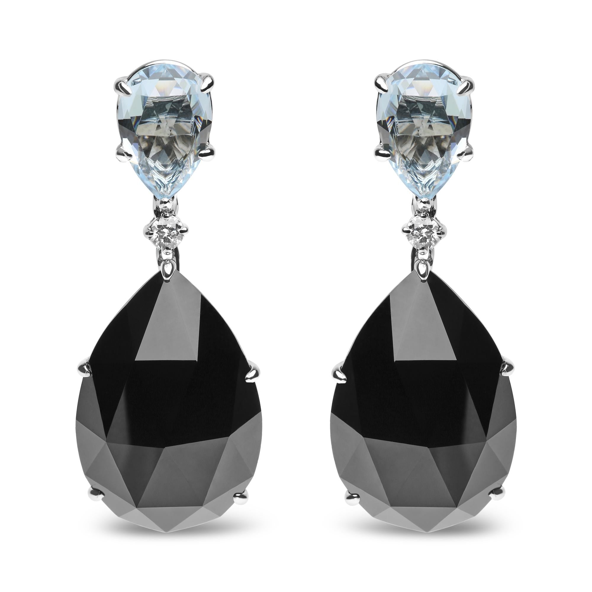 1/5 Ct. T.W. Diamond with Pear-Cut Sky Blue Topaz and Pear-Cut Black Onyx Gemstone Dangle Earrings in 18K White Gold, photo 1