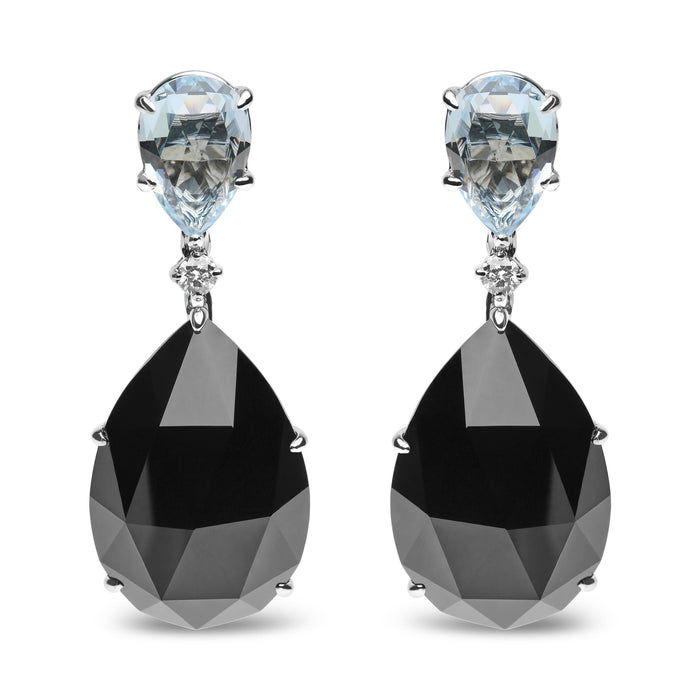 1/5 Ct. T.W. Diamond with Pear-Cut Sky Blue Topaz and Pear-Cut Black Onyx Gemstone Dangle Earrings in 18K White Gold, photo 1