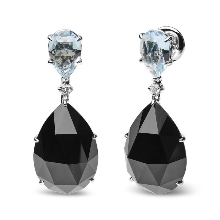 1/5 Ct. T.W. Diamond with Pear-Cut Sky Blue Topaz and Pear-Cut Black Onyx Gemstone Dangle Earrings in 18K White Gold, photo 2