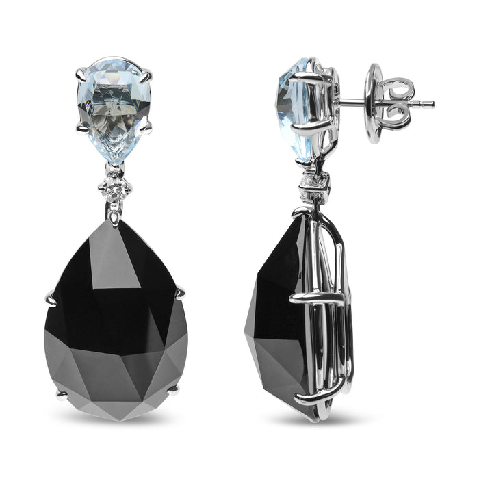 1/5 Ct. T.W. Diamond with Pear-Cut Sky Blue Topaz and Pear-Cut Black Onyx Gemstone Dangle Earrings in 18K White Gold, photo 4