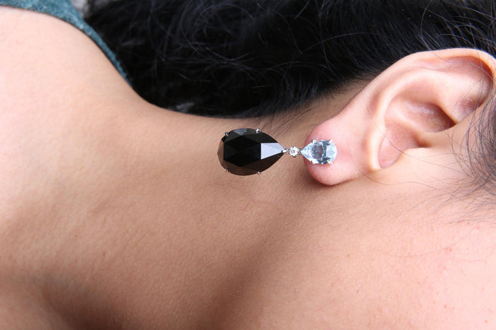 1/5 Ct. T.W. Diamond with Pear-Cut Sky Blue Topaz and Pear-Cut Black Onyx Gemstone Dangle Earrings in 18K White Gold, photo 3