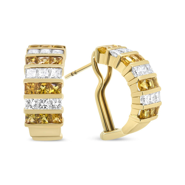 1 3/4 Ct. T.W. Invisible-Set Princess-Cut Diamond and 2.5mm Yellow Sapphire Huggie Hoop Earrings in 18K Yellow Gold, photo 1