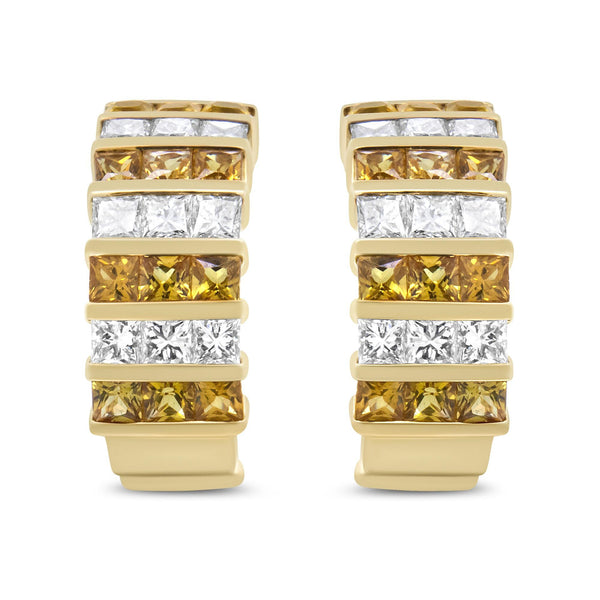1 3/4 Ct. T.W. Invisible-Set Princess-Cut Diamond and 2.5mm Yellow Sapphire Huggie Hoop Earrings in 18K Yellow Gold, photo 2