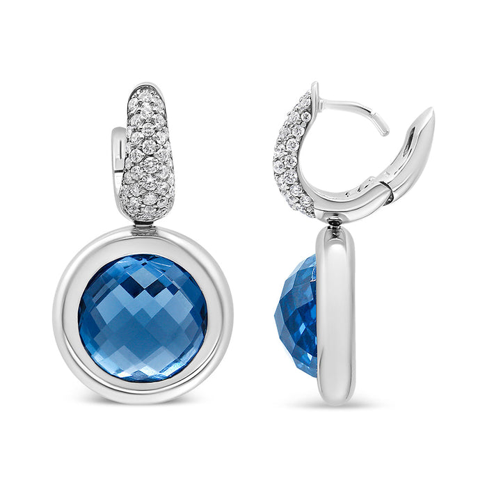1/2 Ct. T.W. Bezel-Set 11mm Blue Topaz and Invisible-Set Diamond Bale Dangle Earrings in 18K White Gold, photo 4