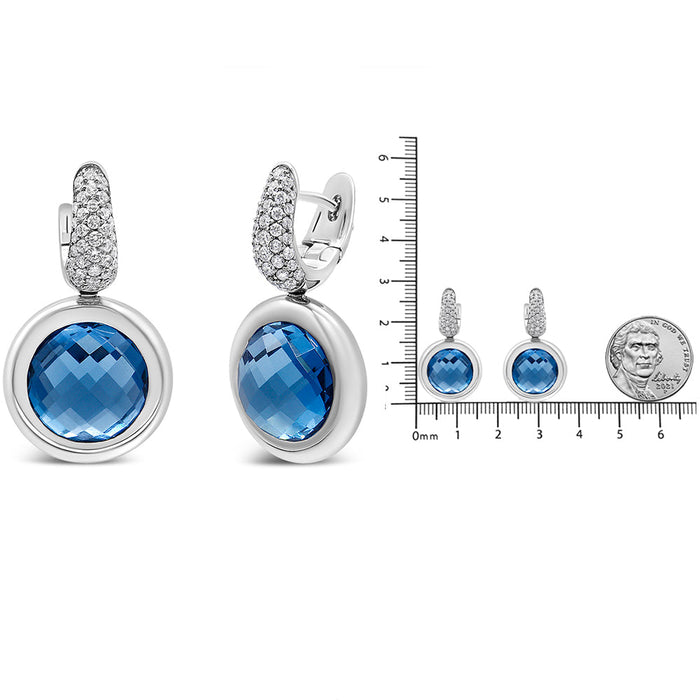 1/2 Ct. T.W. Bezel-Set 11mm Blue Topaz and Invisible-Set Diamond Bale Dangle Earrings in 18K White Gold, photo 5