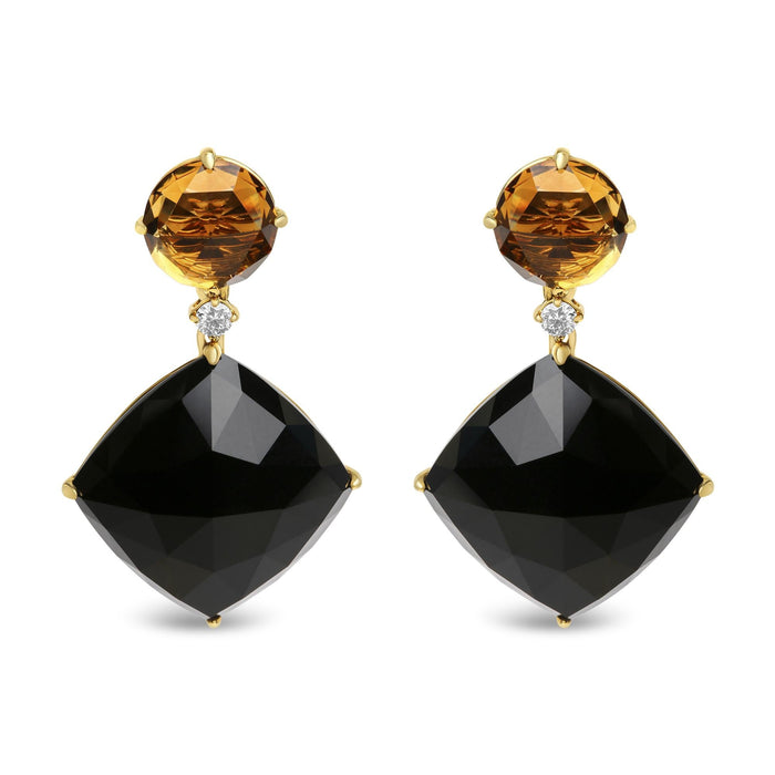 1/5 Ct. T.W. Diamond with Round Yellow Citrine and Cushion-Cut Black Onyx Gemstone Dangle Earrings in 18K Yellow Gold, photo 1