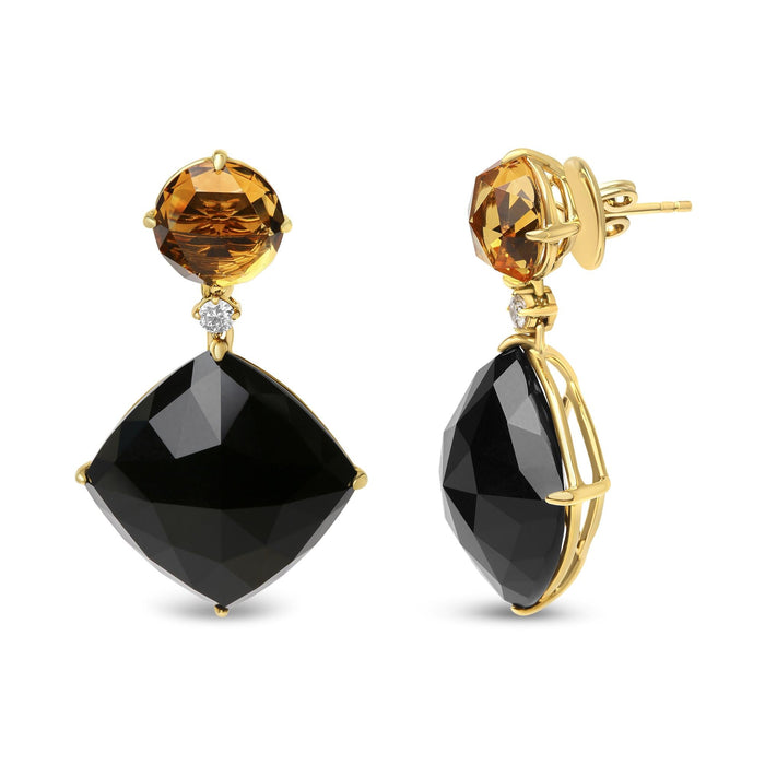 1/5 Ct. T.W. Diamond with Round Yellow Citrine and Cushion-Cut Black Onyx Gemstone Dangle Earrings in 18K Yellow Gold, photo 2