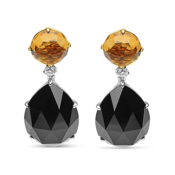1/5 Ct. T.W. Diamond, Yellow Citrine and 20x15mm Pear-Cut Black Onyx Dangle Earrings in 18K White and Yellow Gold, photo 1