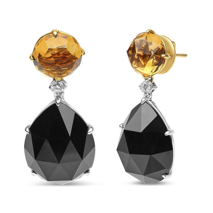 1/5 Ct. T.W. Diamond, Yellow Citrine and 20x15mm Pear-Cut Black Onyx Dangle Earrings in 18K White and Yellow Gold, photo 2