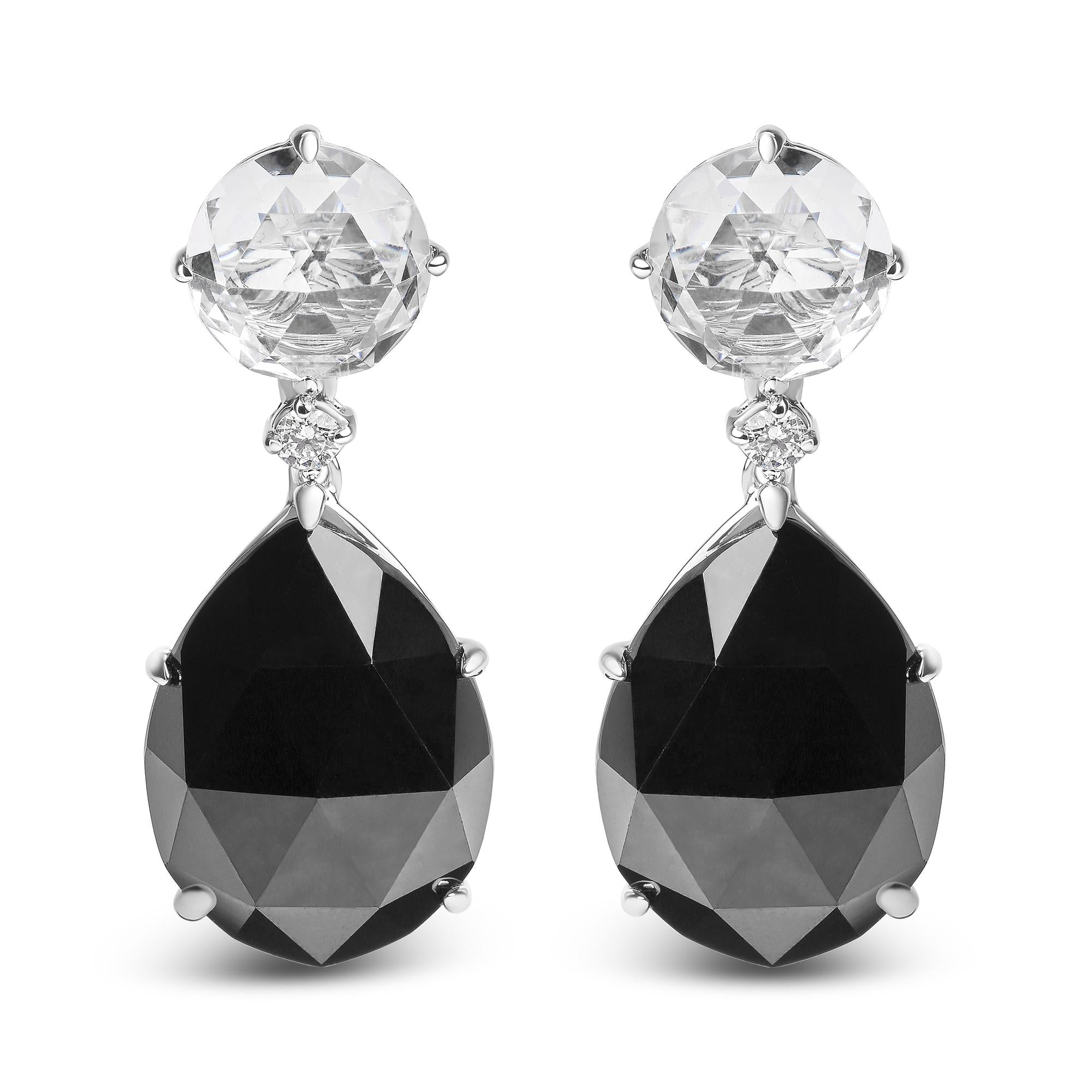 1/5 Ct. T.W. Diamond with Round White Topaz and 20x15mm Pear-Cut Black Onyx Gemstone Dangle Earrings in 18K White Gold, photo 1