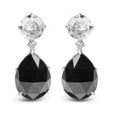 1/5 Ct. T.W. Diamond with Round White Topaz and 20x15mm Pear-Cut Black Onyx Gemstone Dangle Earrings in 18K White Gold