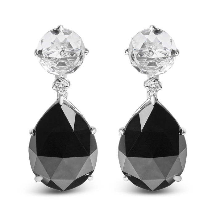 1/5 Ct. T.W. Diamond with Round White Topaz and 20x15mm Pear-Cut Black Onyx Gemstone Dangle Earrings in 18K White Gold, photo 1