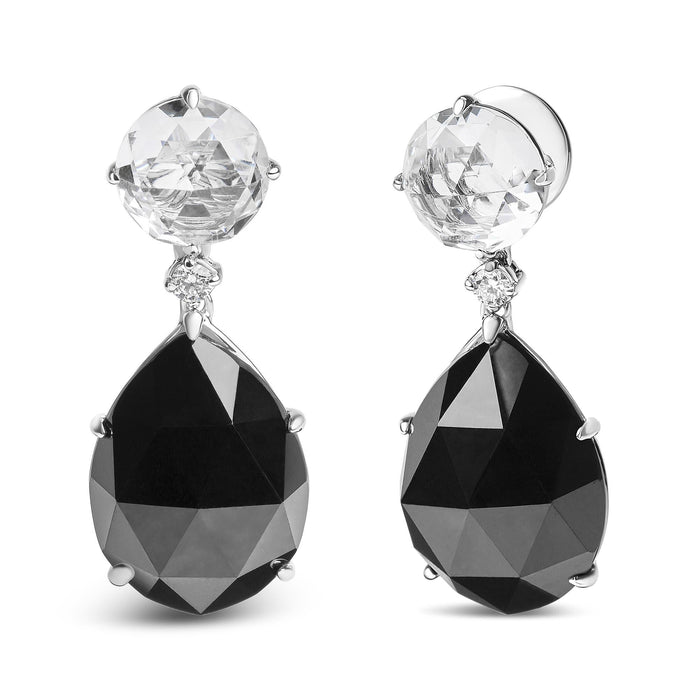 1/5 Ct. T.W. Diamond with Round White Topaz and 20x15mm Pear-Cut Black Onyx Gemstone Dangle Earrings in 18K White Gold, photo 2